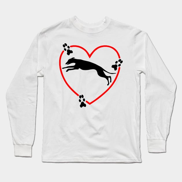 Greyhound Racing Hearts Pawprints Long Sleeve T-Shirt by Greyt Graphical Greyhound